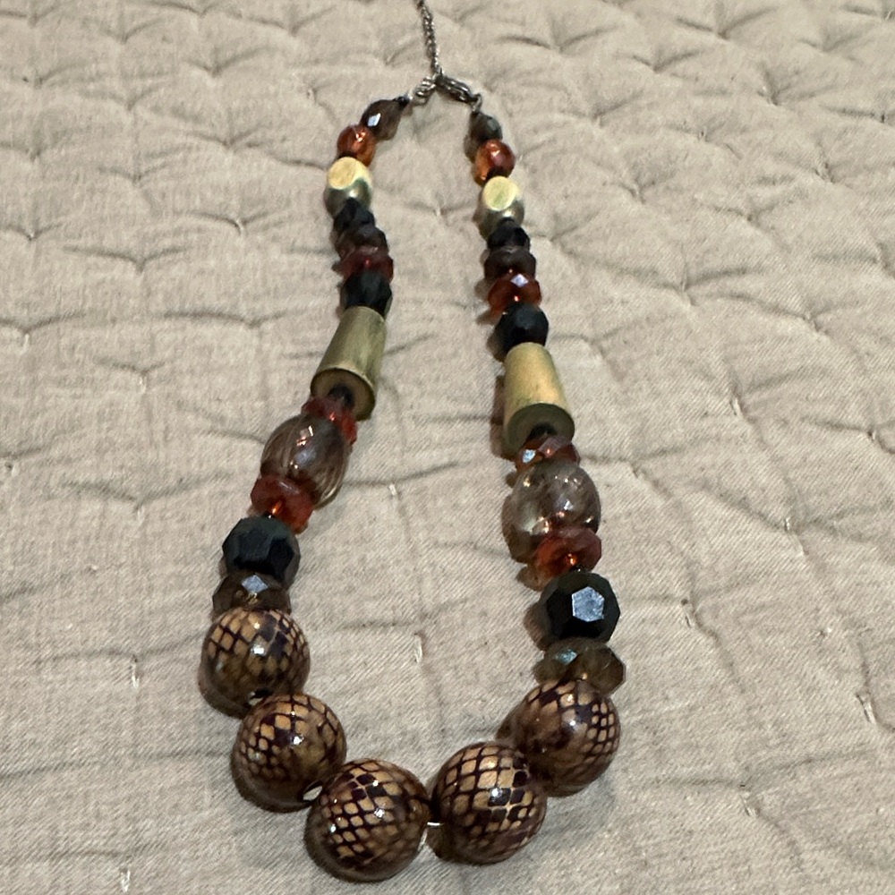 Premier Design Retired EXPRESSO Gun Metal NECKLACE Two Tier and Brown Beaded - Picture 3 of 5